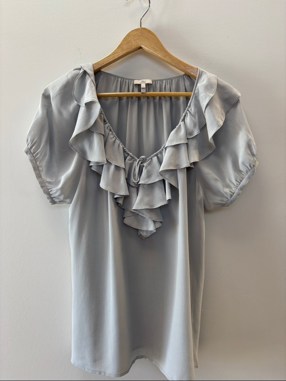 Joie Light Gray Ruffle Tie-Front Blouse